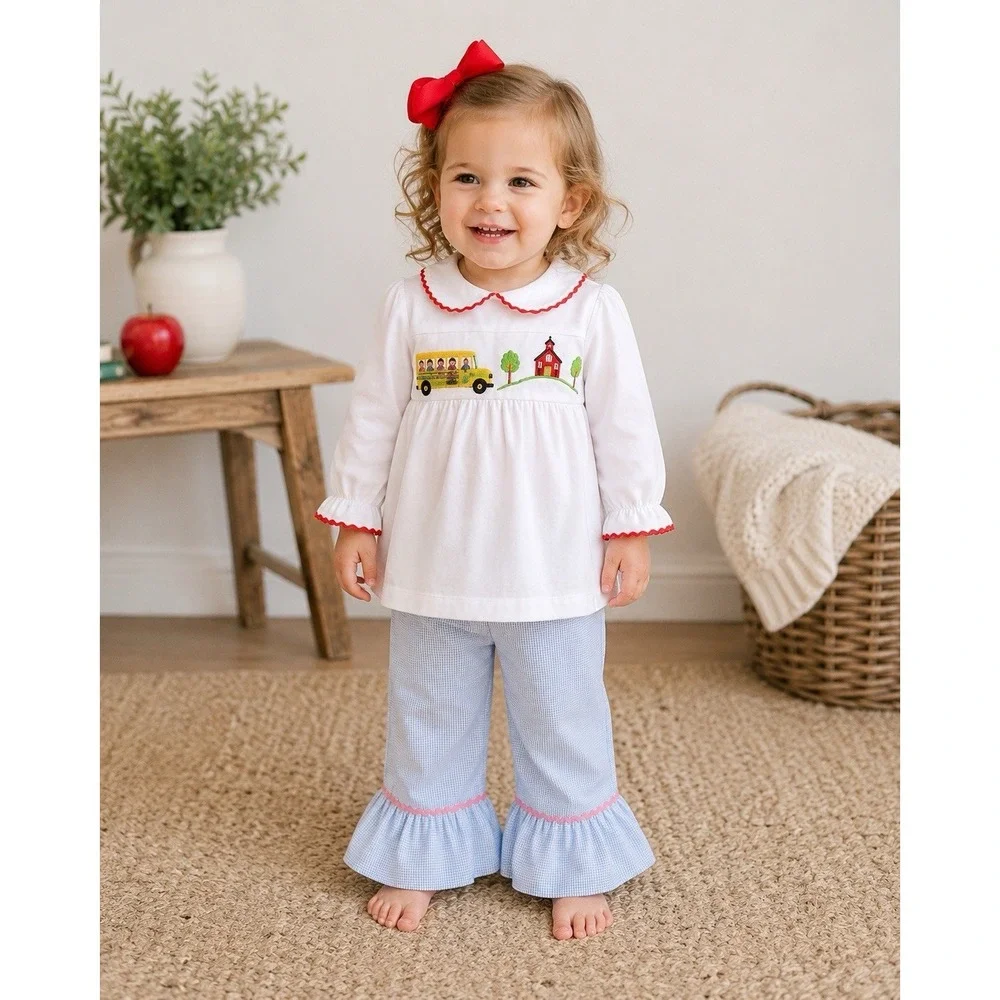 Silly Goose Smocked School Bus Dress Toddler 2 White Back To‎ School
